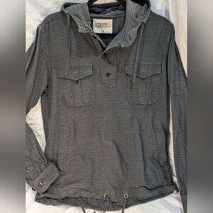 MENS Medium Ezekiel long sleeve hoodie. Hidden side pockets, grey stripe